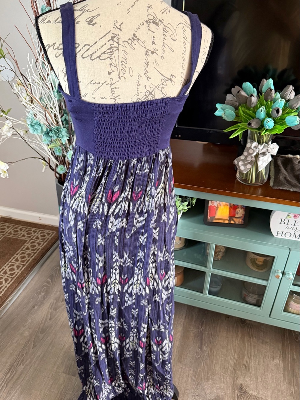 Mudd Navy Blue Floral-Print Maxi Dress Size Medium - Picture 2 of 2